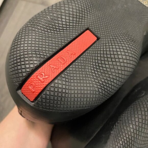 Prada Black Leather Silver Buckle Rubber Sole Slip On Loafers Size 11 NWT - Picture 10 of 13